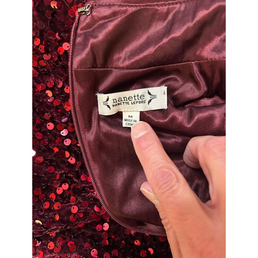 Nanette Lepore Beautiful Red Ruby Velvet Sequined Holiday Event Top Size M - Picture 5 of 9
